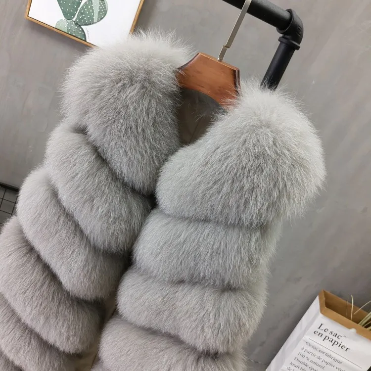 Women Natural Real Fox Fur Vest Autumn Winter Ladies 6 Strips Gilet Sleeveless Genuine Fur Coat Female Real Fur Vest Waistcoat