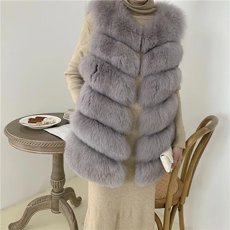 Women Natural Real Fox Fur Vest Autumn Winter Ladies 6 Strips Gilet Sleeveless Genuine Fur Coat Female Real Fur Vest Waistcoat