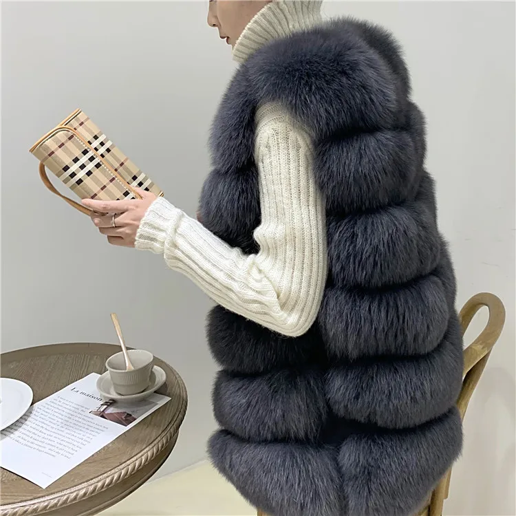 Women Natural Real Fox Fur Vest Autumn Winter Ladies 6 Strips Gilet Sleeveless Genuine Fur Coat Female Real Fur Vest Waistcoat