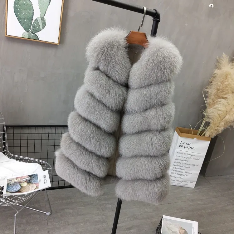 Women Natural Real Fox Fur Vest Autumn Winter Ladies 6 Strips Gilet Sleeveless Genuine Fur Coat Female Real Fur Vest Waistcoat