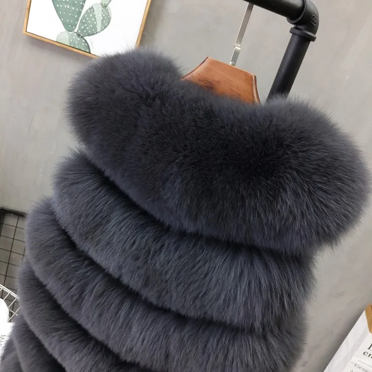 Women Natural Real Fox Fur Vest Autumn Winter Ladies 6 Strips Gilet Sleeveless Genuine Fur Coat Female Real Fur Vest Waistcoat