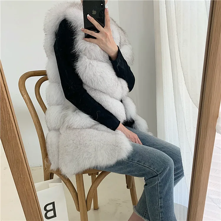 Women Natural Real Fox Fur Vest Autumn Winter Ladies 6 Strips Gilet Sleeveless Genuine Fur Coat Female Real Fur Vest Waistcoat