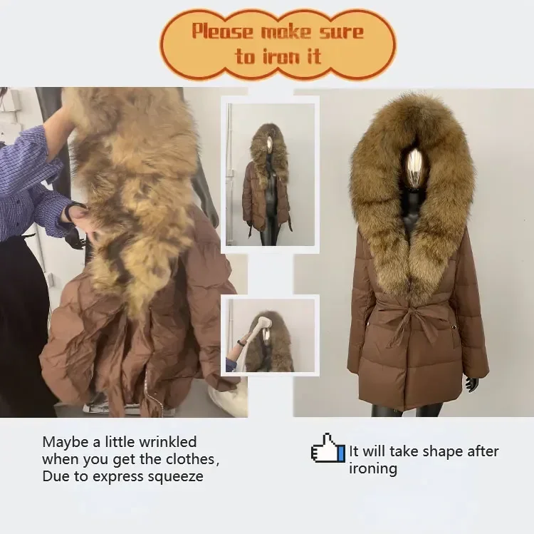 OFTBUY Winter Goose Down Clothing Women's Short Zipper Puffer Jacket with Real Fur Warm Big Natural Fur Collar Loose Outerwear