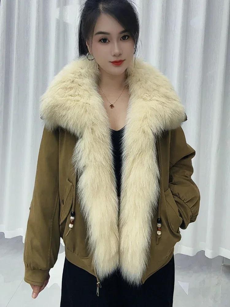 OFTBUY Winter Goose Down Clothing Women's Short Zipper Puffer Jacket with Real Fur Warm Big Natural Fur Collar Loose Outerwear