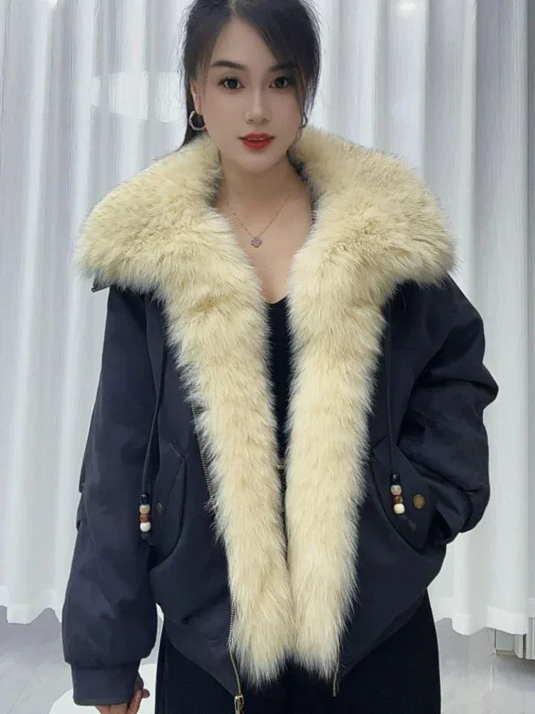 OFTBUY Winter Goose Down Clothing Women's Short Zipper Puffer Jacket with Real Fur Warm Big Natural Fur Collar Loose Outerwear