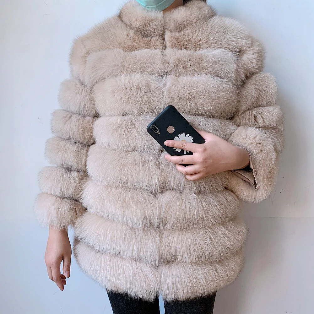 100% New Fast Shipping New Fashion Women Fashion Real Natural Fox Fur Long Coat true fur coat and stylish natural fox fur jacke