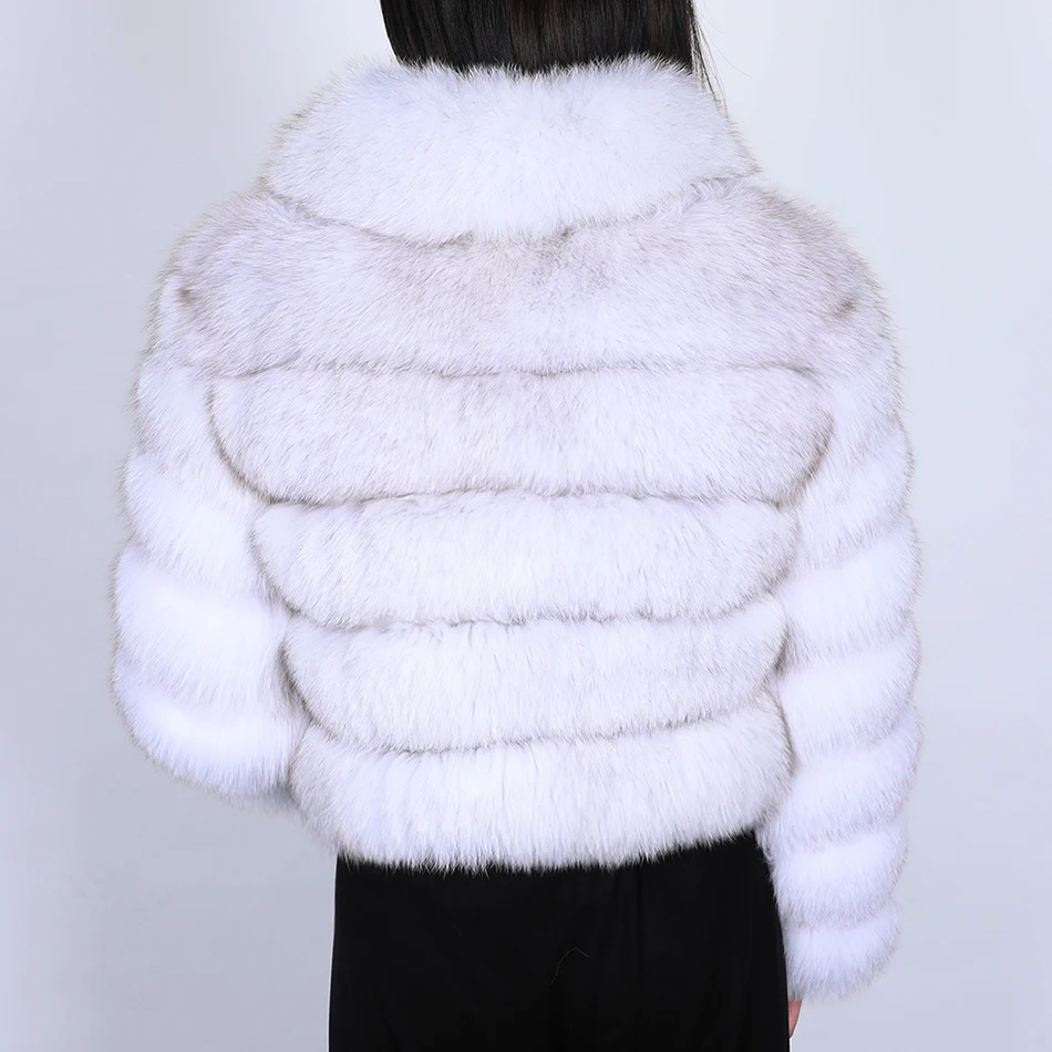 2026 Maomaokong White Real Fur Jacket Women Winter Short Natural Fox Fur Lady Zipper Fur Coat Female Warm Jacket with Collar
