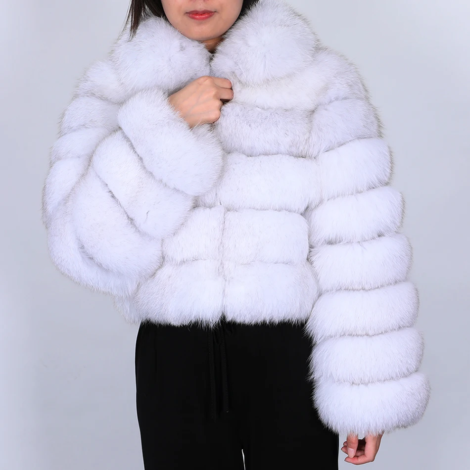 2026 Maomaokong White Real Fur Jacket Women Winter Short Natural Fox Fur Lady Zipper Fur Coat Female Warm Jacket with Collar