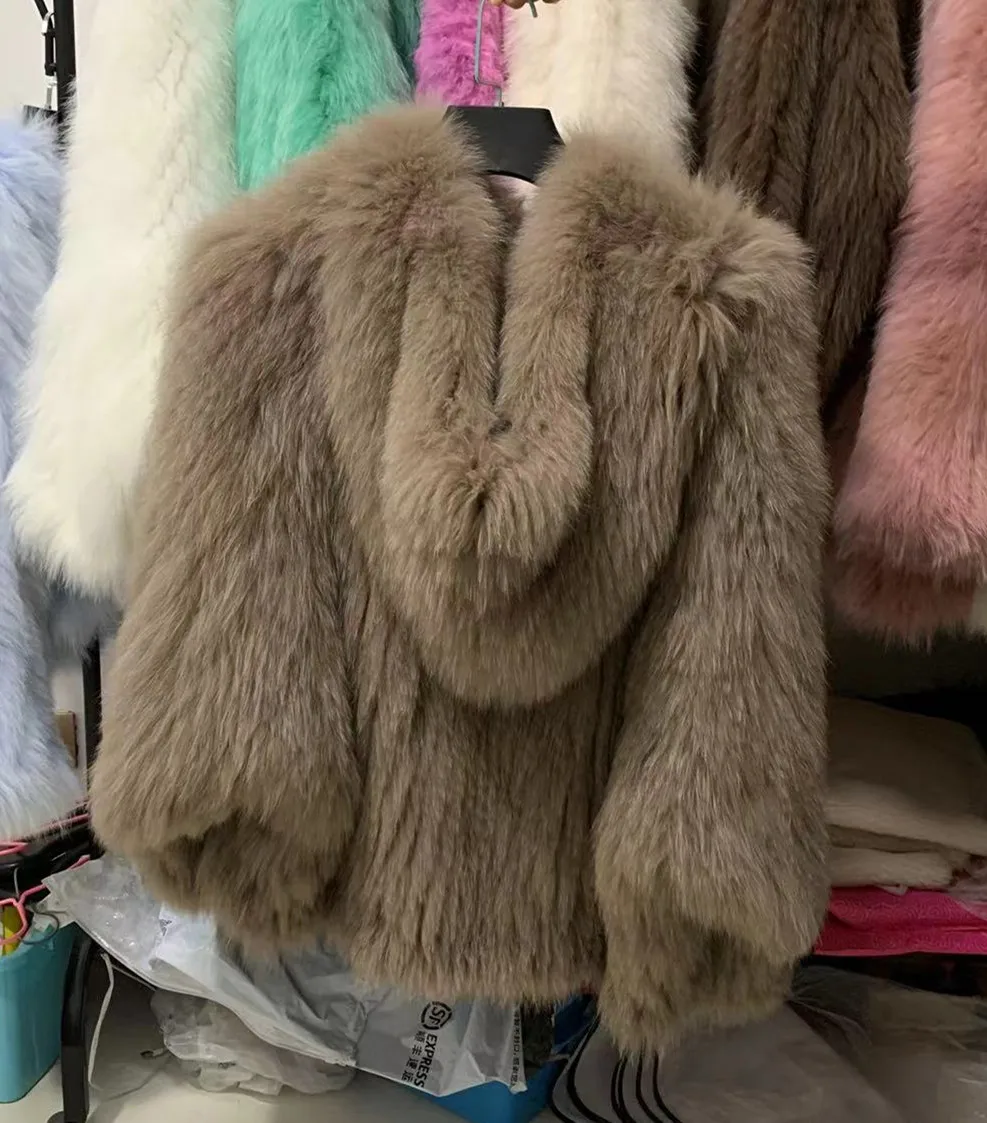 FURTJY New Style Jackets Autumn Winter Luxury Knitted Fur Coat Women Double Long Sleeve Woven Liner Fashion Real Fox Fur Coat