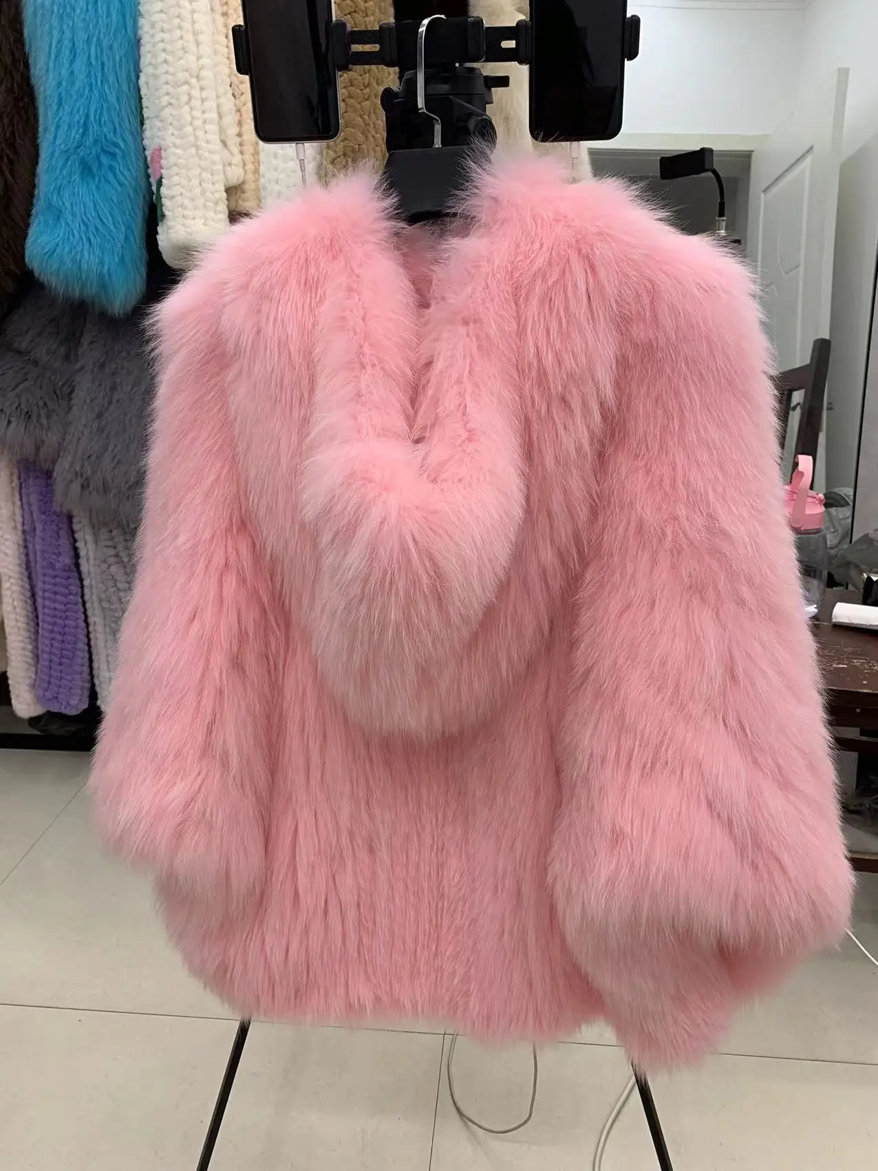 FURTJY New Style Jackets Autumn Winter Luxury Knitted Fur Coat Women Double Long Sleeve Woven Liner Fashion Real Fox Fur Coat