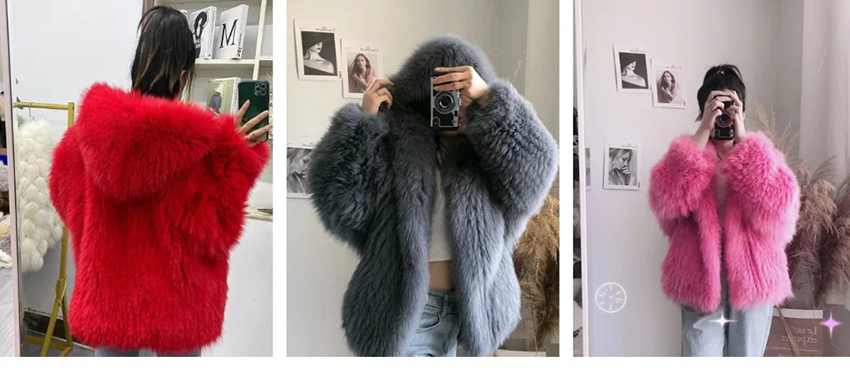 FURTJY New Style Jackets Autumn Winter Luxury Knitted Fur Coat Women Double Long Sleeve Woven Liner Fashion Real Fox Fur Coat
