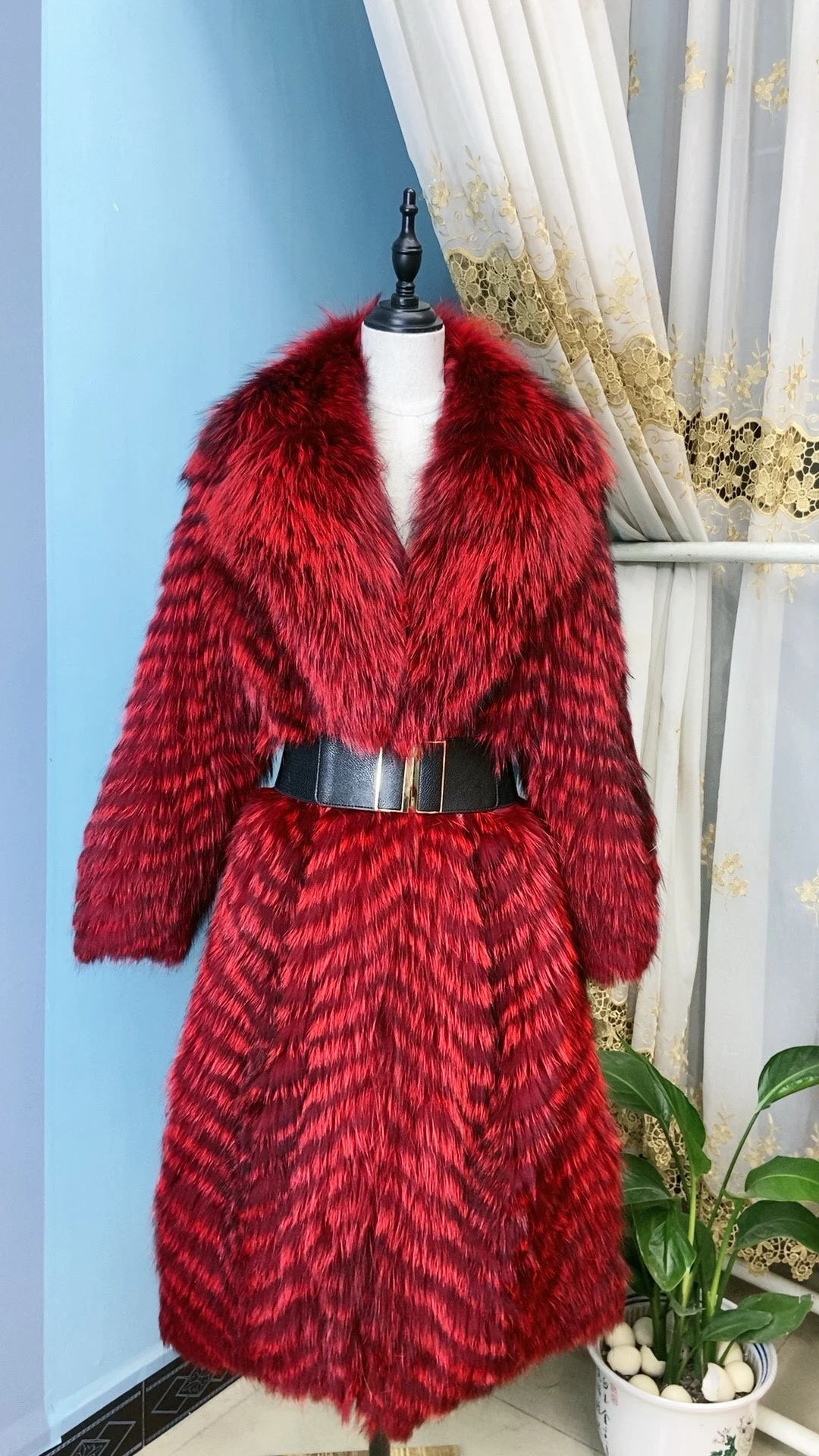 Women's X-Long Raccoon Fur Coat Luxury Winter Fashion Natural Fox Fur Coat Fluffy Streetwear Jacket Ladies Trendy Outerwear