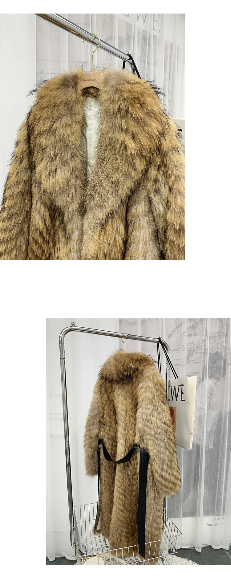 Women's X-Long Raccoon Fur Coat Luxury Winter Fashion Natural Fox Fur Coat Fluffy Streetwear Jacket Ladies Trendy Outerwear