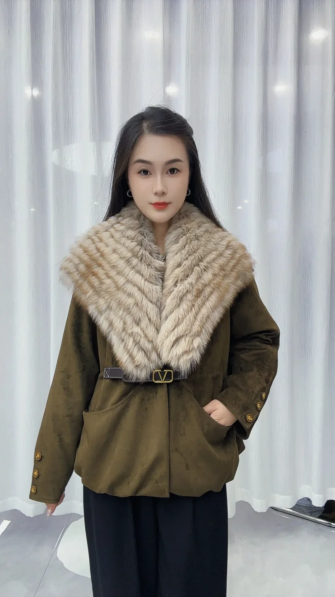 OFTBUY Ladies Fashion Slim Clothing with Real Fur Women Suede Belted Coat Winter Warm Big Raccoon Fur Collar Duck Down Jacket
