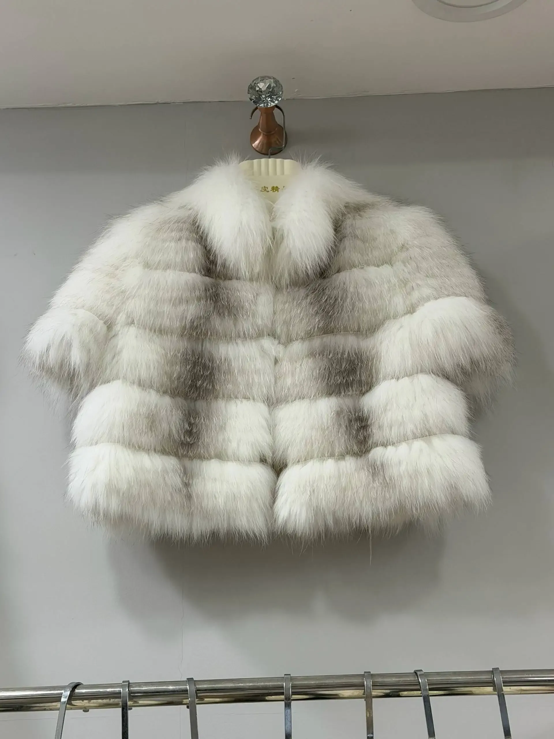 OFTBUY New Luxury Winter Clothes Lady Women Short Real Fox Fur Coat Striped Stand Collar Half Sleeve Cropped Natural Fur Jacket