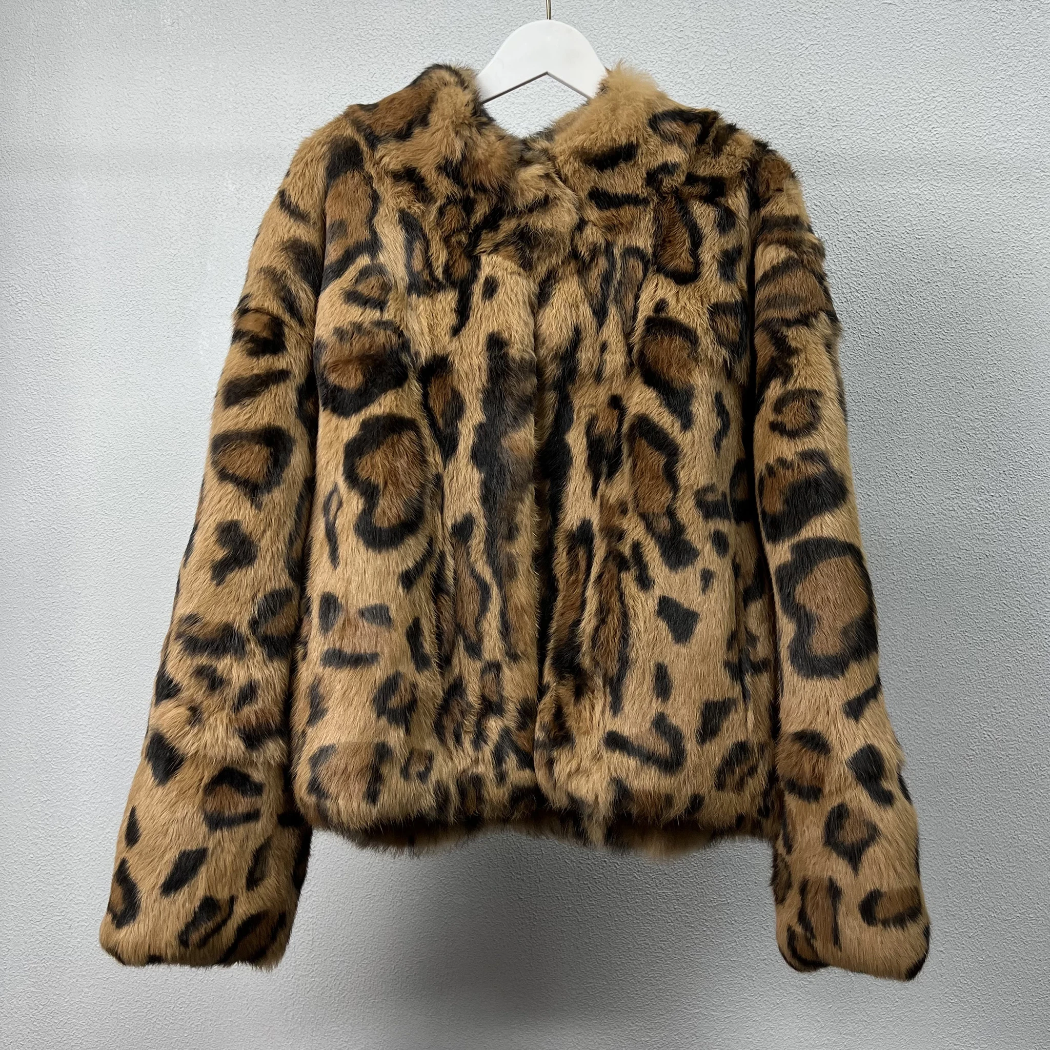 Women's Genuine Rabbit Fur Coat Stand Collar Luxury Winter Fur Outerwear