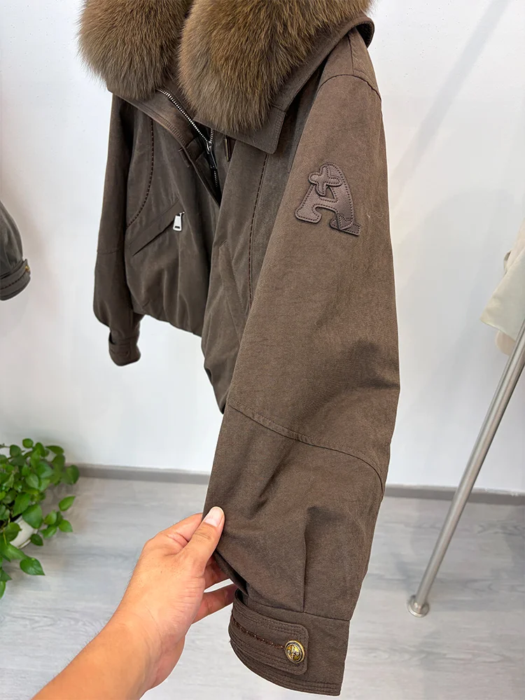 New Style Winter Warm Women Natural Goose Down Jackets Real Fox Fur Collar Cusual Outwear Coats Thick Female Puffer Jackets