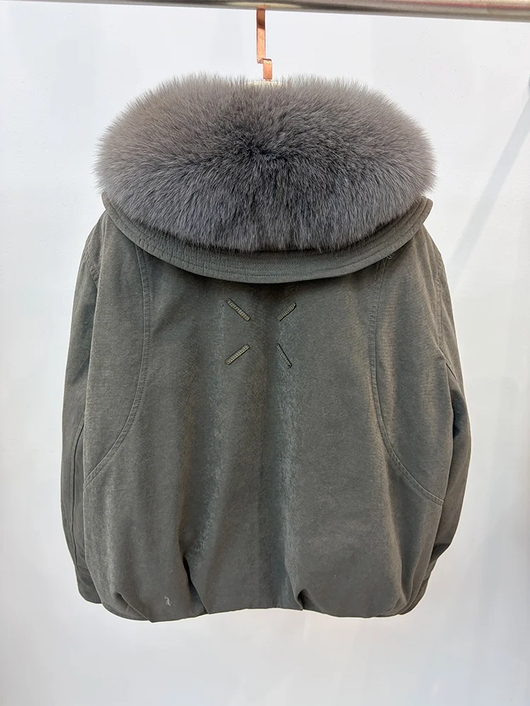 New Style Winter Warm Women Natural Goose Down Jackets Real Fox Fur Collar Cusual Outwear Coats Thick Female Puffer Jackets