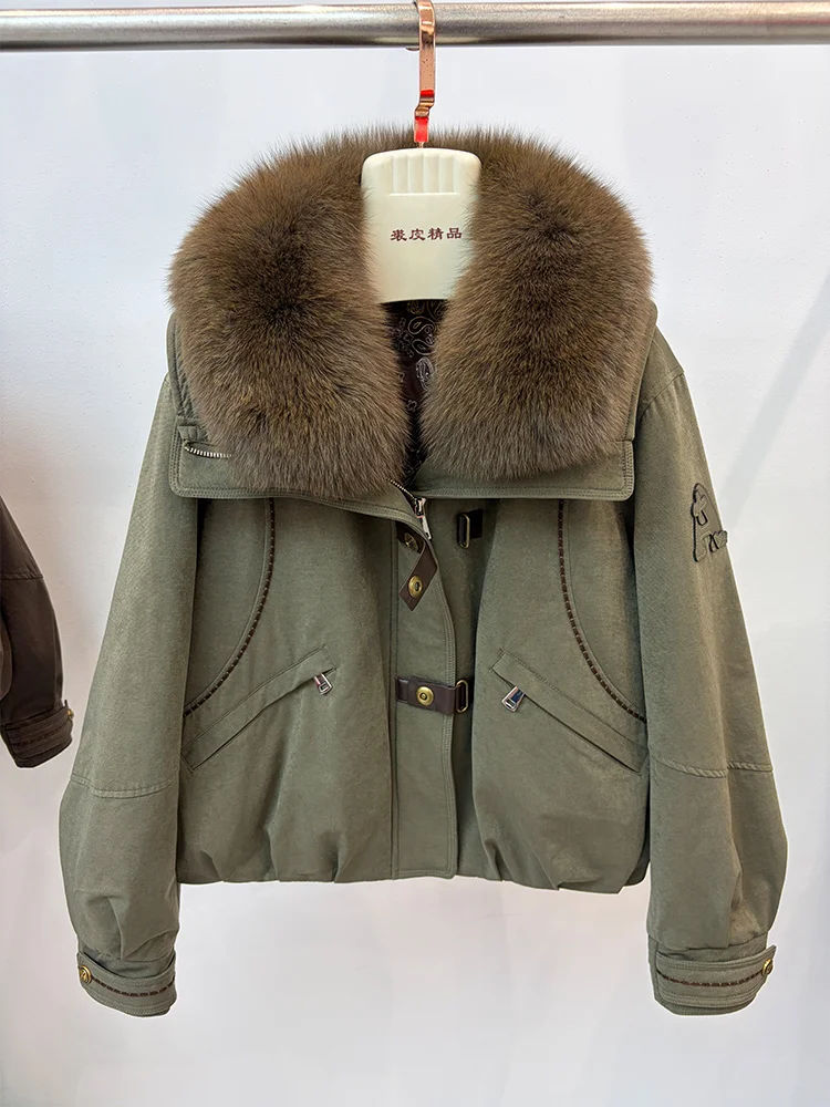 New Style Winter Warm Women Natural Goose Down Jackets Real Fox Fur Collar Cusual Outwear Coats Thick Female Puffer Jackets