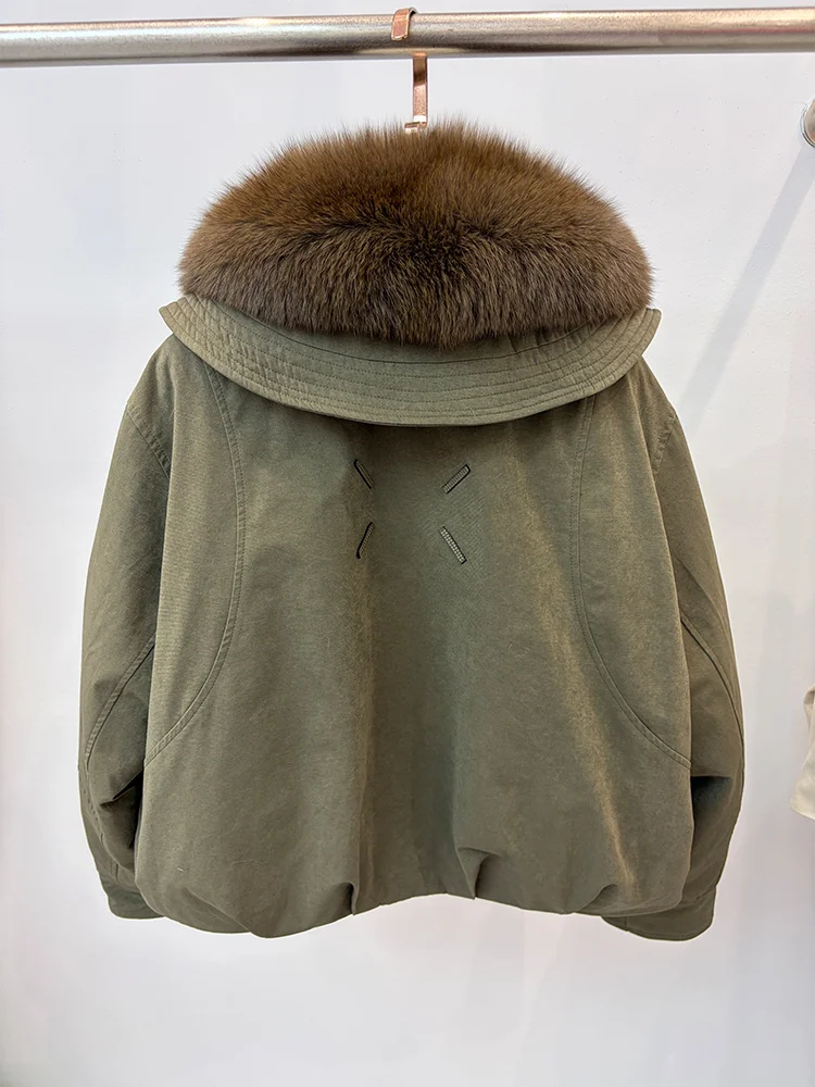 New Style Winter Warm Women Natural Goose Down Jackets Real Fox Fur Collar Cusual Outwear Coats Thick Female Puffer Jackets