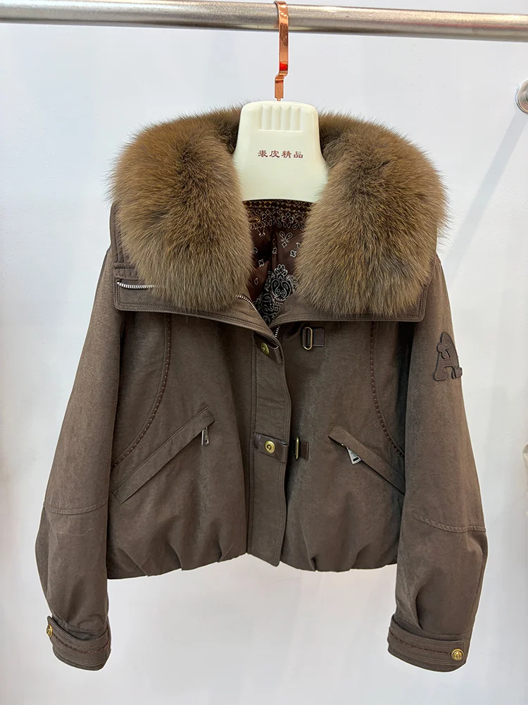 New Style Winter Warm Women Natural Goose Down Jackets Real Fox Fur Collar Cusual Outwear Coats Thick Female Puffer Jackets