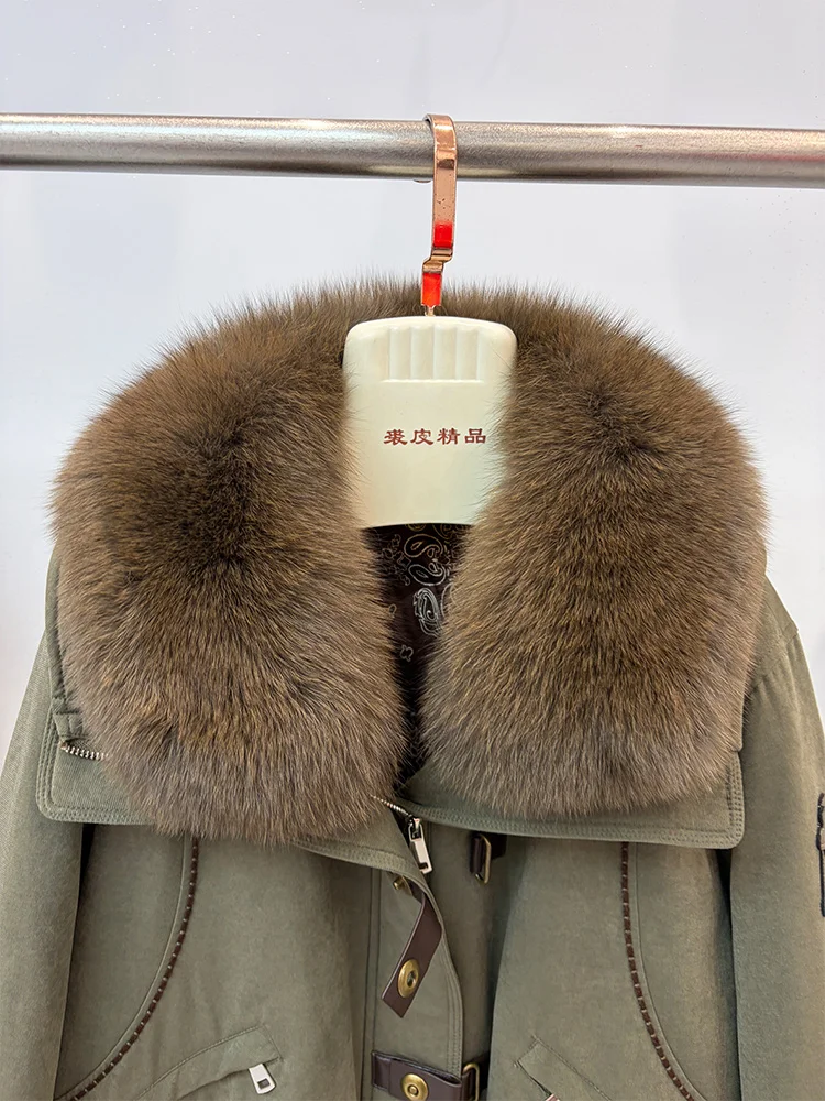 New Style Winter Warm Women Natural Goose Down Jackets Real Fox Fur Collar Cusual Outwear Coats Thick Female Puffer Jackets