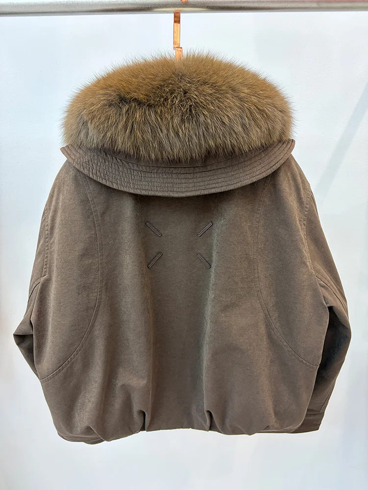 New Style Winter Warm Women Natural Goose Down Jackets Real Fox Fur Collar Cusual Outwear Coats Thick Female Puffer Jackets