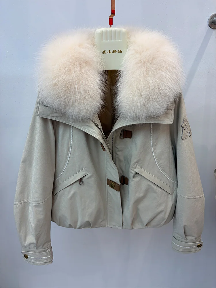 New Style Winter Warm Women Natural Goose Down Jackets Real Fox Fur Collar Cusual Outwear Coats Thick Female Puffer Jackets