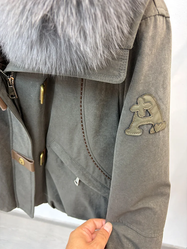 New Style Winter Warm Women Natural Goose Down Jackets Real Fox Fur Collar Cusual Outwear Coats Thick Female Puffer Jackets