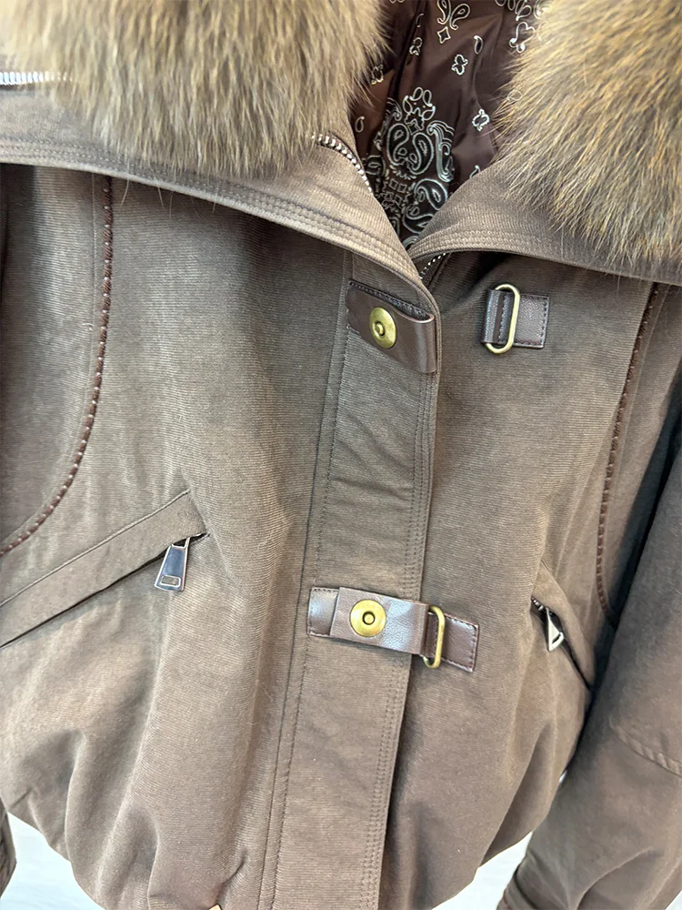 New Style Winter Warm Women Natural Goose Down Jackets Real Fox Fur Collar Cusual Outwear Coats Thick Female Puffer Jackets