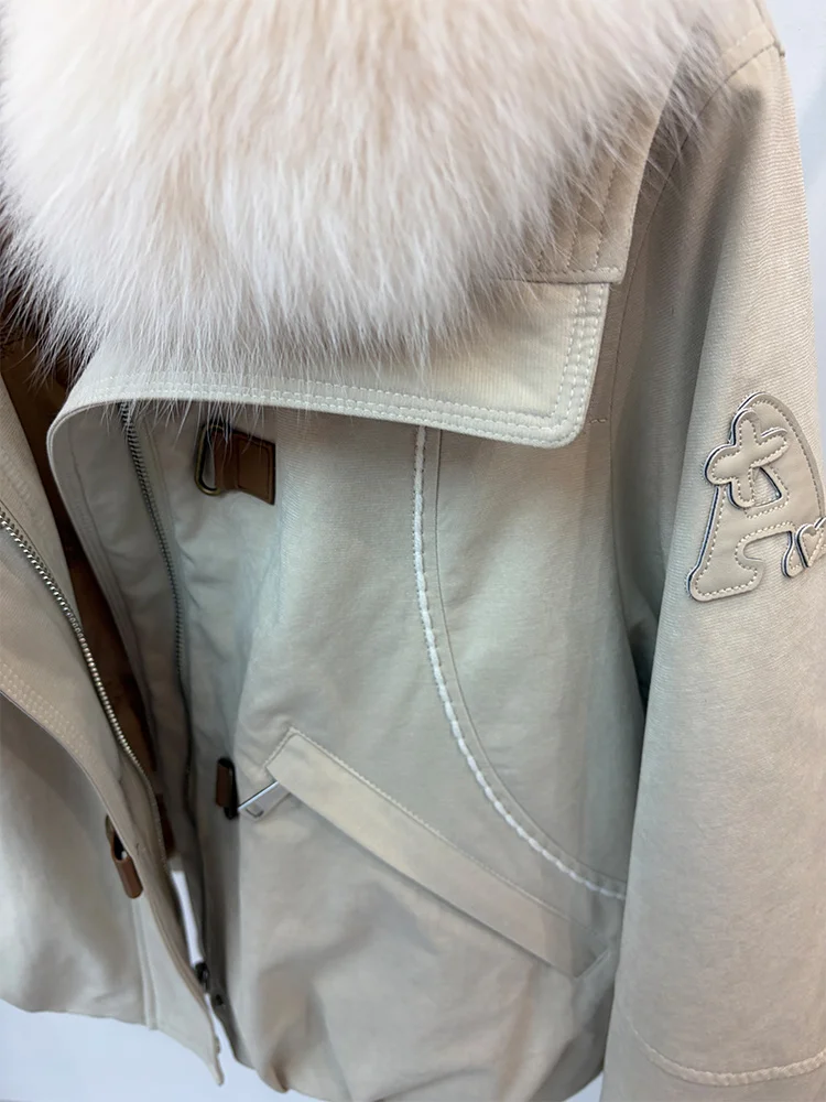 New Style Winter Warm Women Natural Goose Down Jackets Real Fox Fur Collar Cusual Outwear Coats Thick Female Puffer Jackets