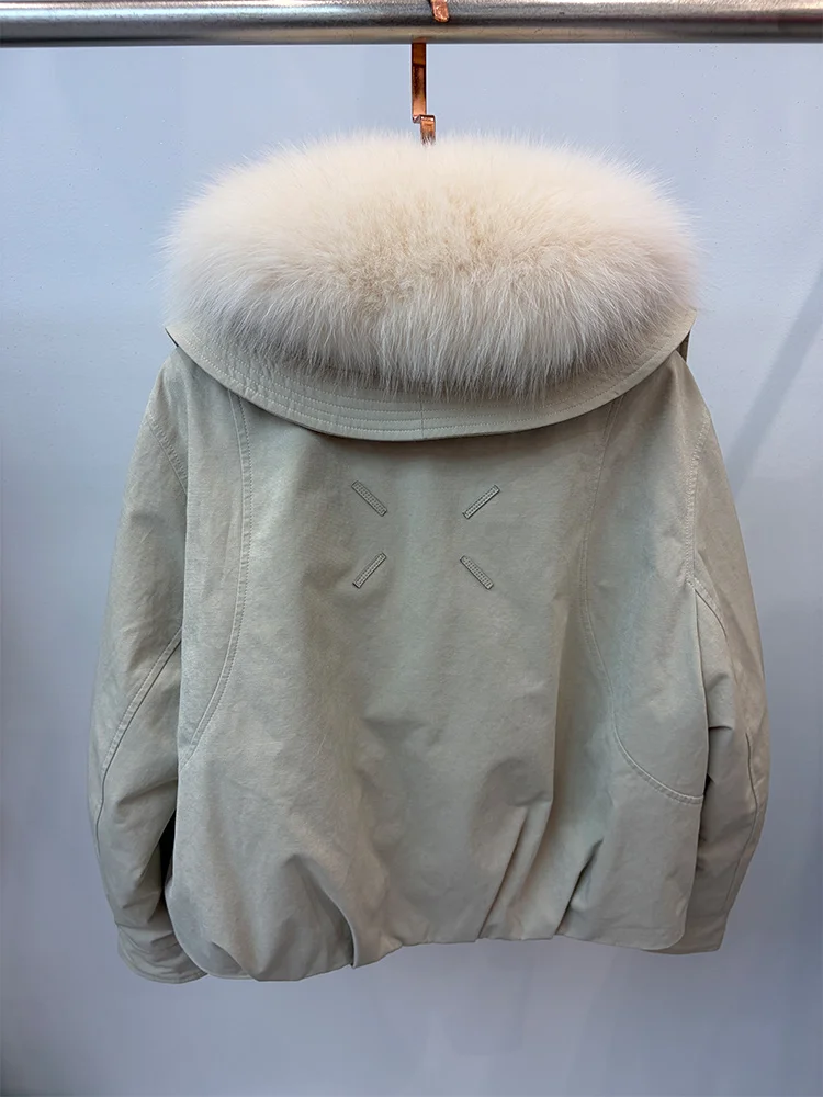 New Style Winter Warm Women Natural Goose Down Jackets Real Fox Fur Collar Cusual Outwear Coats Thick Female Puffer Jackets
