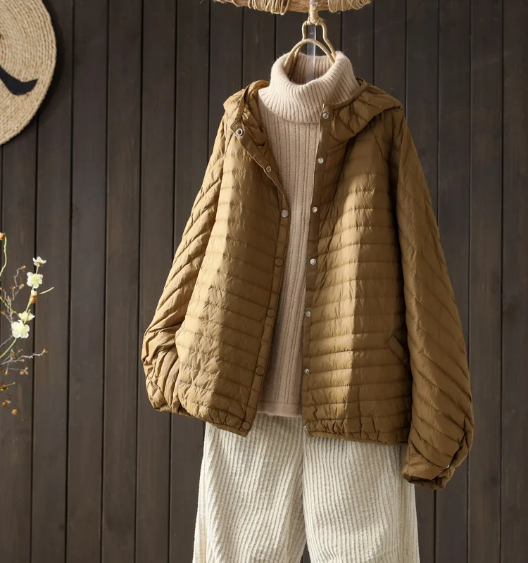 Schinteon Women Ultralight White Duck Down Jacket with Hood Over Size Loose Casual Autumn Winter Outwear Coat 2026 New
