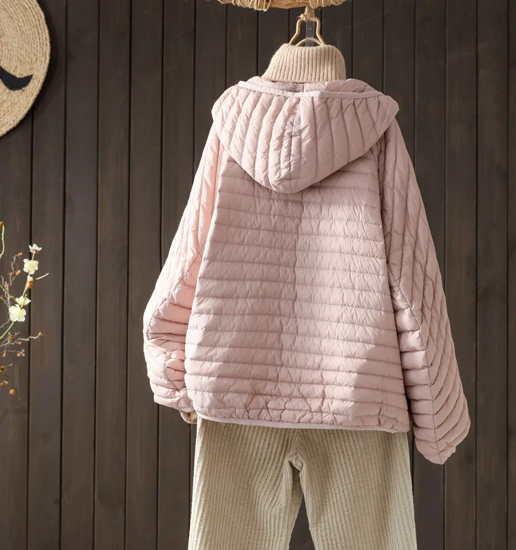 Schinteon Women Ultralight White Duck Down Jacket with Hood Over Size Loose Casual Autumn Winter Outwear Coat 2026 New