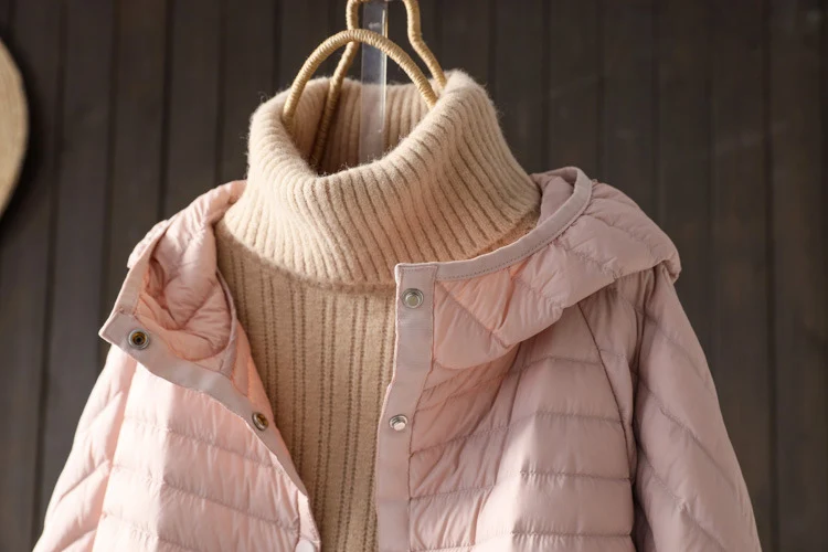 Schinteon Women Ultralight White Duck Down Jacket with Hood Over Size Loose Casual Autumn Winter Outwear Coat 2026 New