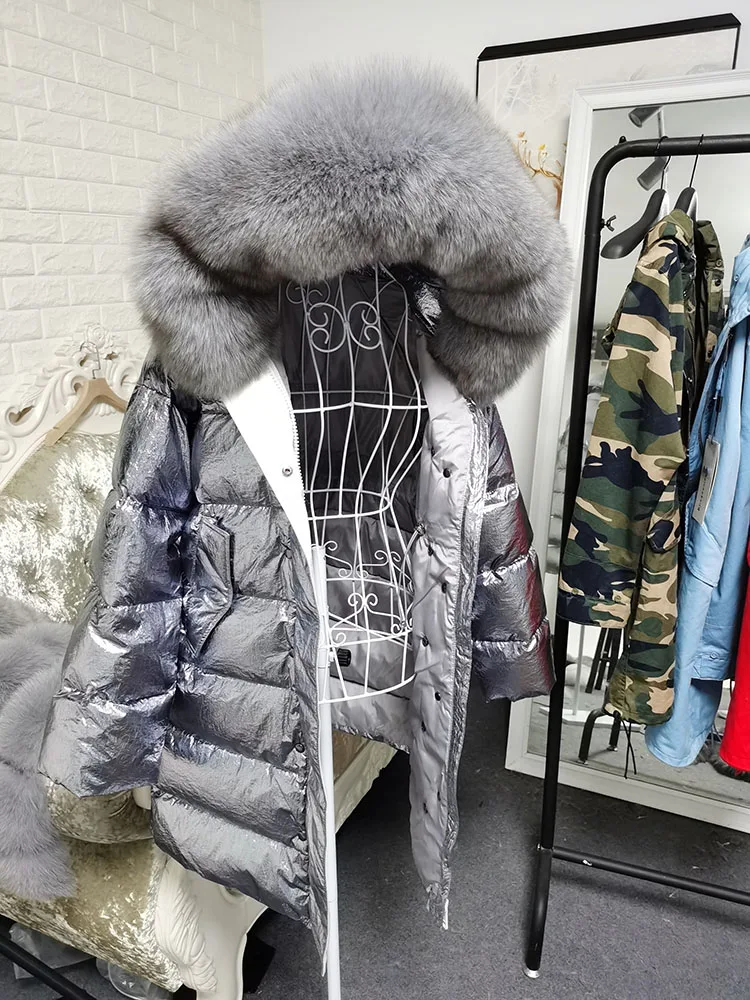Maomaokong 2026 Winter Luxury Real Fox Raccoon Fur Collar Down Jacket Women Hooded Warm Puffer Coat Waterproof Outerwear Parkas
