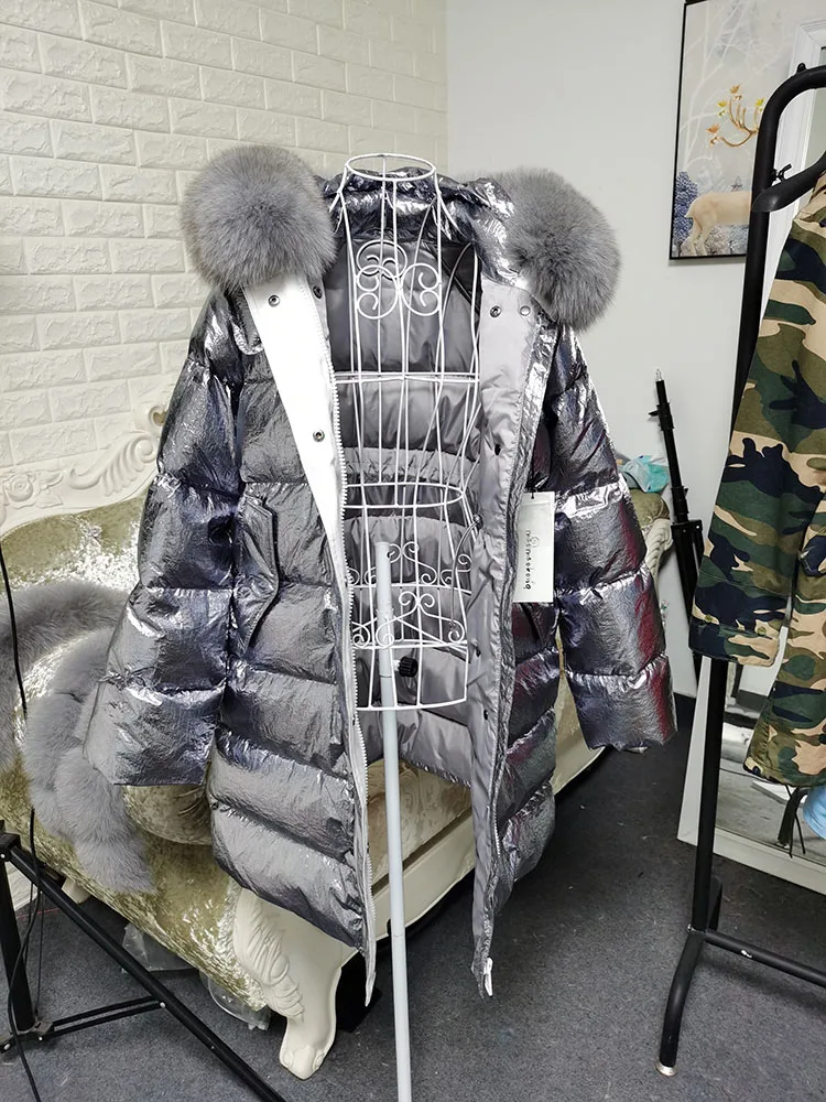 Maomaokong 2026 Winter Luxury Real Fox Raccoon Fur Collar Down Jacket Women Hooded Warm Puffer Coat Waterproof Outerwear Parkas