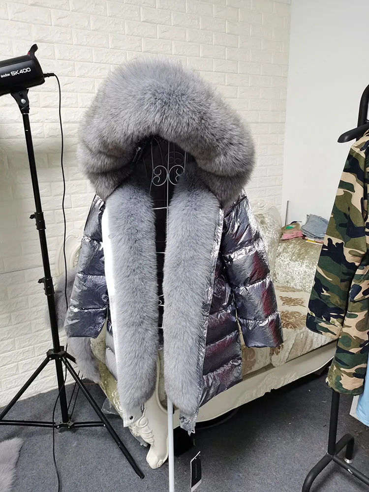 Maomaokong 2026 Winter Luxury Real Fox Raccoon Fur Collar Down Jacket Women Hooded Warm Puffer Coat Waterproof Outerwear Parkas
