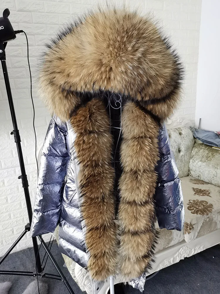 Maomaokong 2026 Winter Luxury Real Fox Raccoon Fur Collar Down Jacket Women Hooded Warm Puffer Coat Waterproof Outerwear Parkas