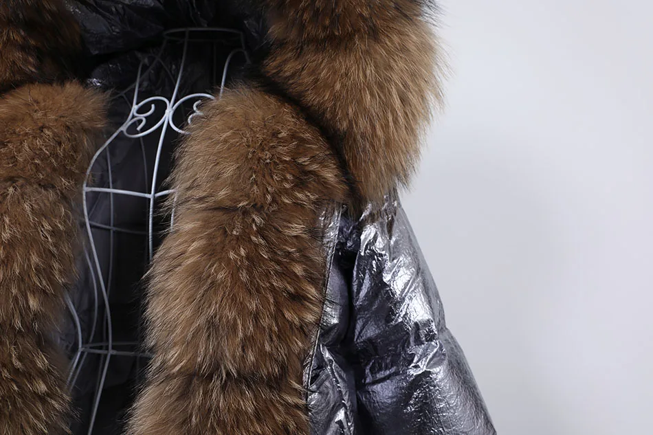 Maomaokong 2026 Winter Luxury Real Fox Raccoon Fur Collar Down Jacket Women Hooded Warm Puffer Coat Waterproof Outerwear Parkas