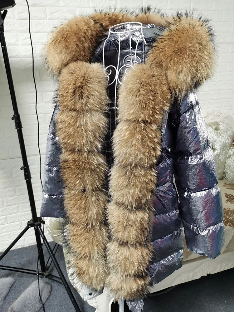 Maomaokong 2026 Winter Luxury Real Fox Raccoon Fur Collar Down Jacket Women Hooded Warm Puffer Coat Waterproof Outerwear Parkas
