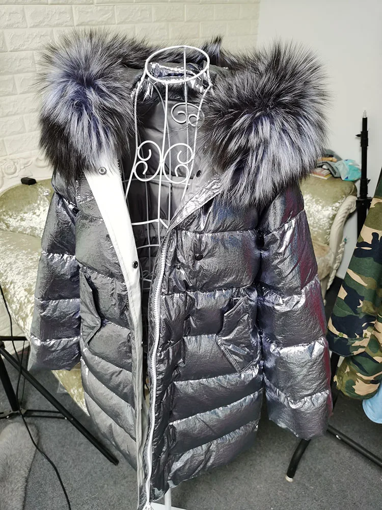 Maomaokong 2026 Winter Luxury Real Fox Raccoon Fur Collar Down Jacket Women Hooded Warm Puffer Coat Waterproof Outerwear Parkas