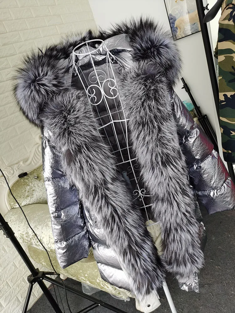 Maomaokong 2026 Winter Luxury Real Fox Raccoon Fur Collar Down Jacket Women Hooded Warm Puffer Coat Waterproof Outerwear Parkas