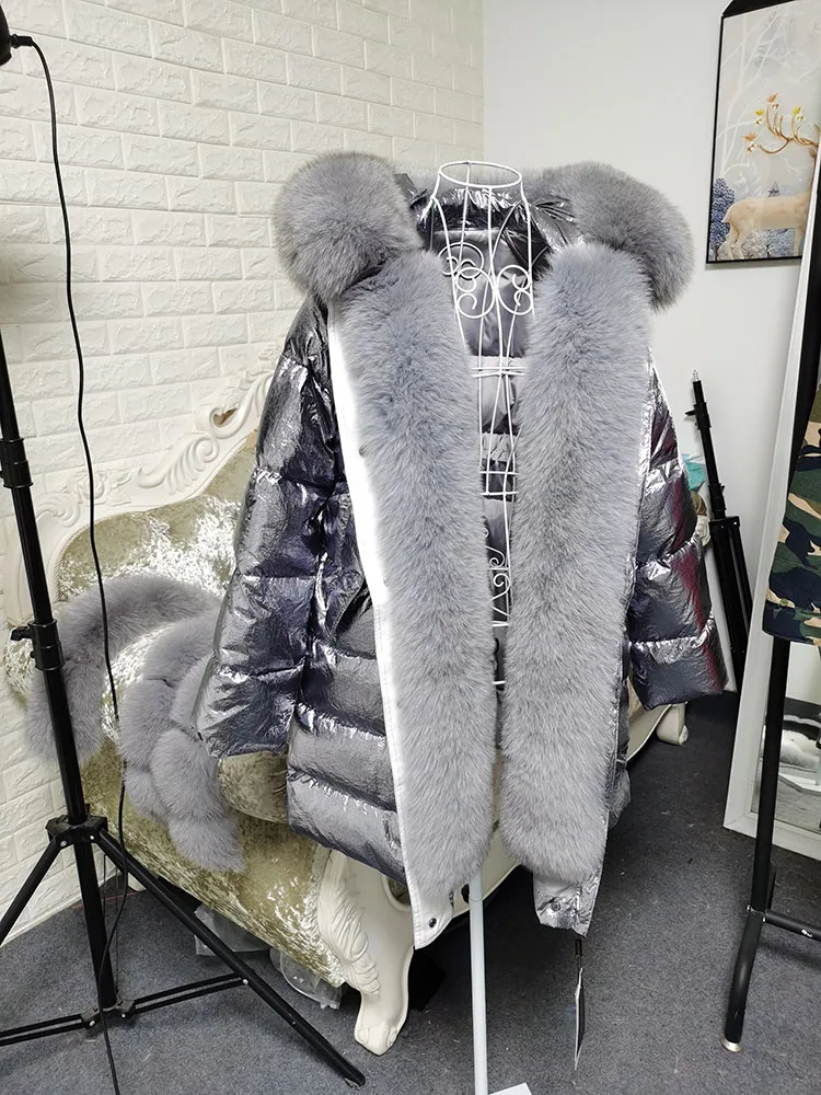 Maomaokong 2026 Winter Luxury Real Fox Raccoon Fur Collar Down Jacket Women Hooded Warm Puffer Coat Waterproof Outerwear Parkas