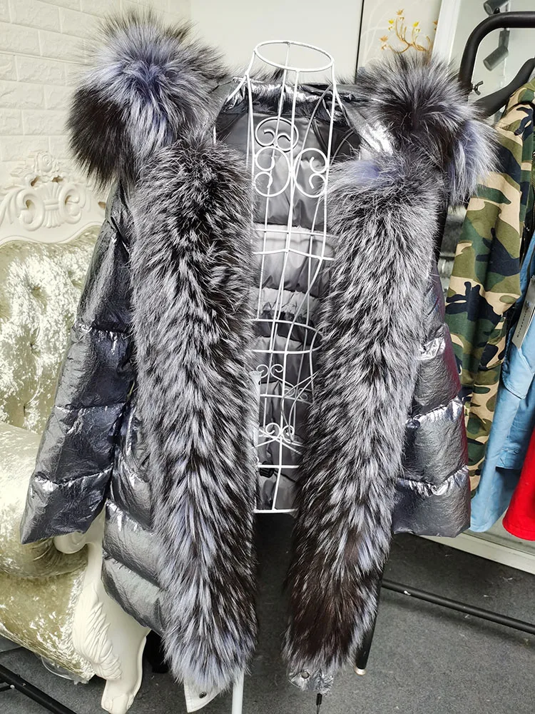 Maomaokong 2026 Winter Luxury Real Fox Raccoon Fur Collar Down Jacket Women Hooded Warm Puffer Coat Waterproof Outerwear Parkas