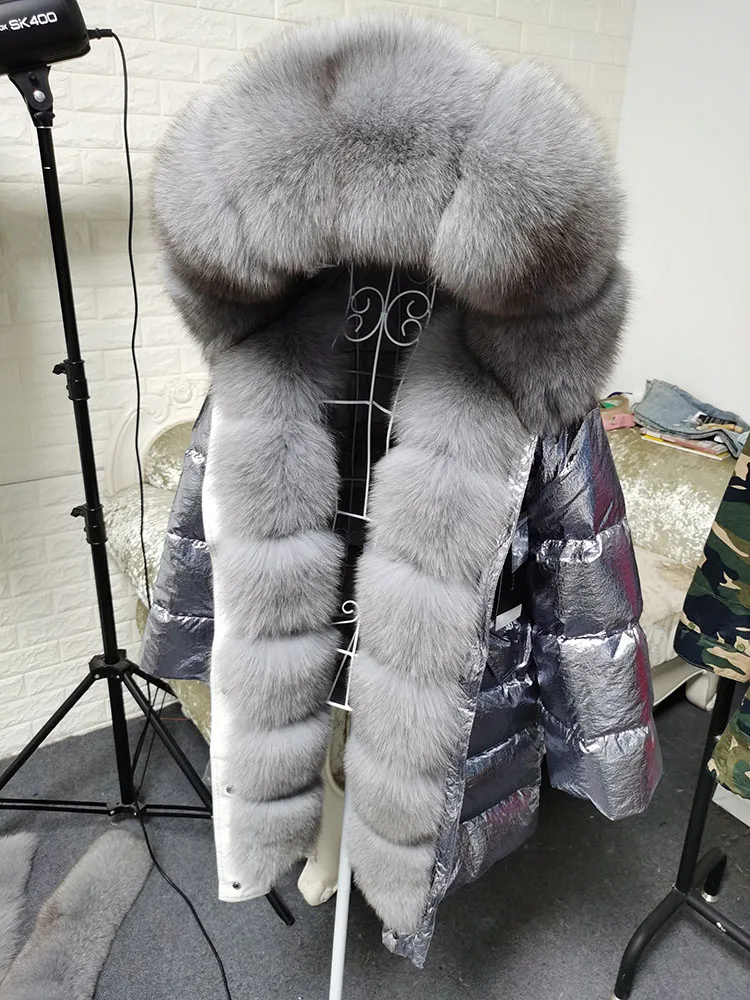 Maomaokong 2026 Winter Luxury Real Fox Raccoon Fur Collar Down Jacket Women Hooded Warm Puffer Coat Waterproof Outerwear Parkas