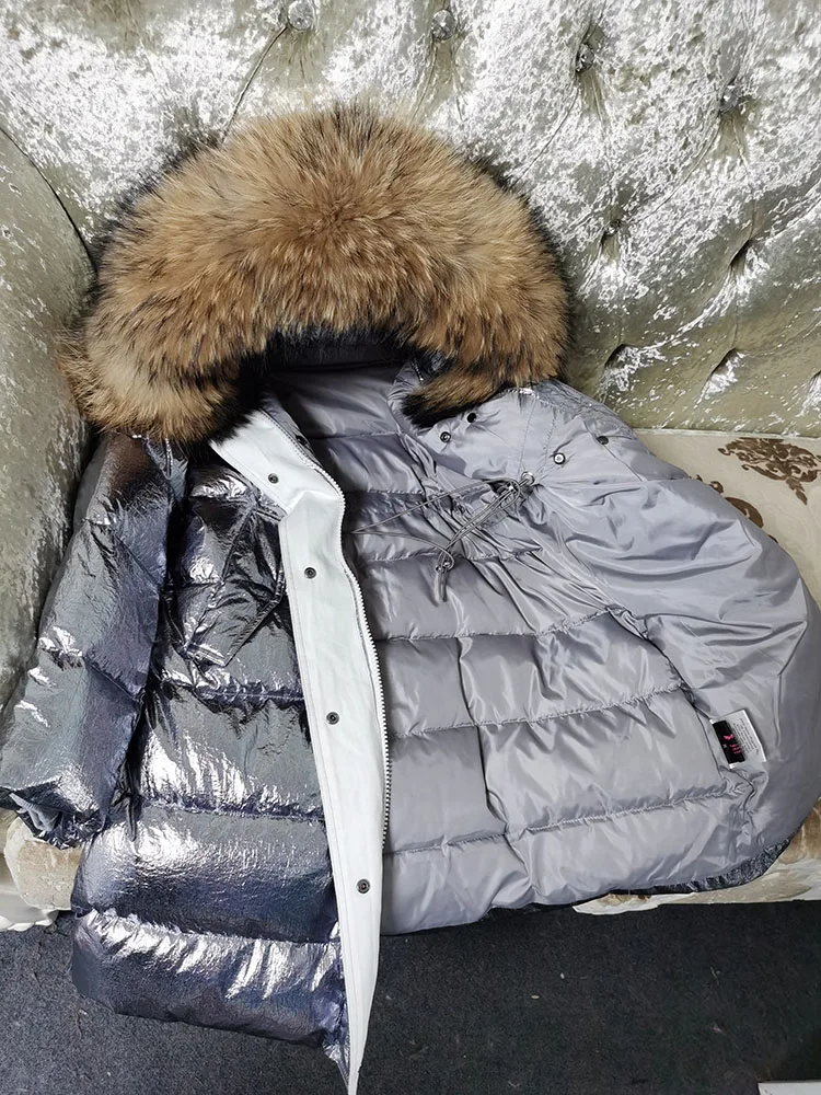 Maomaokong 2026 Winter Luxury Real Fox Raccoon Fur Collar Down Jacket Women Hooded Warm Puffer Coat Waterproof Outerwear Parkas