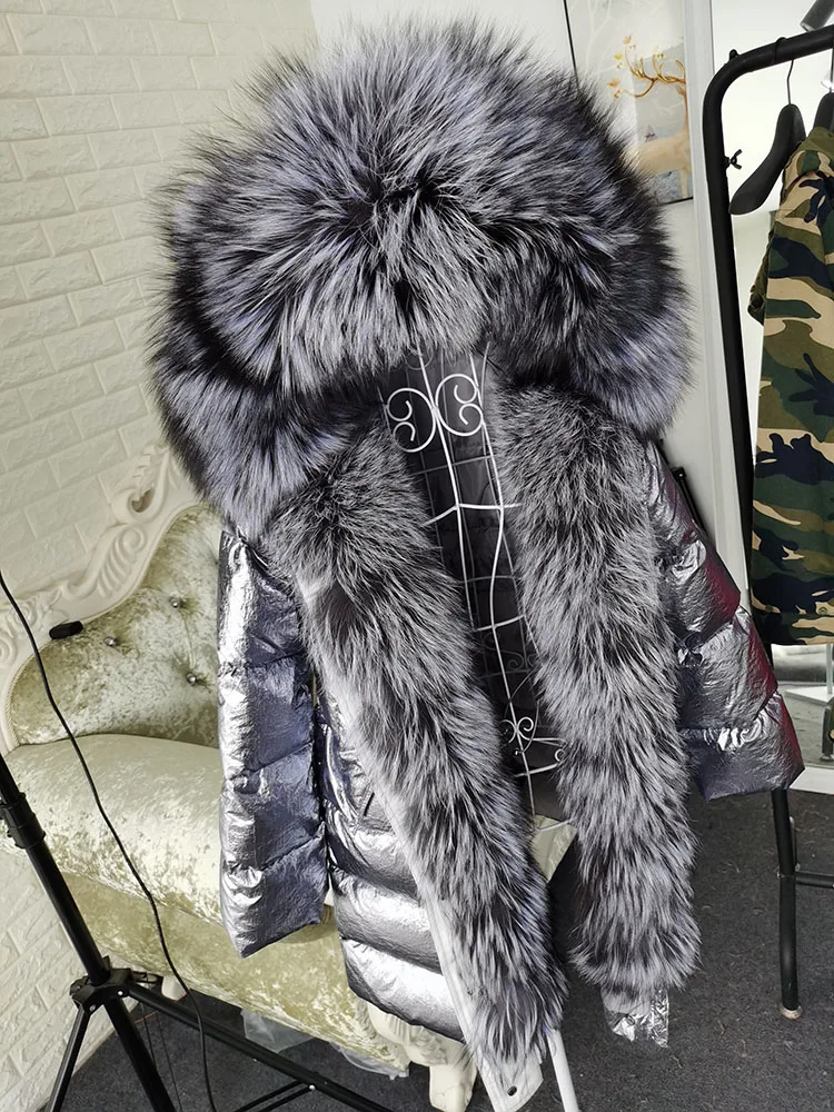Maomaokong 2026 Winter Luxury Real Fox Raccoon Fur Collar Down Jacket Women Hooded Warm Puffer Coat Waterproof Outerwear Parkas