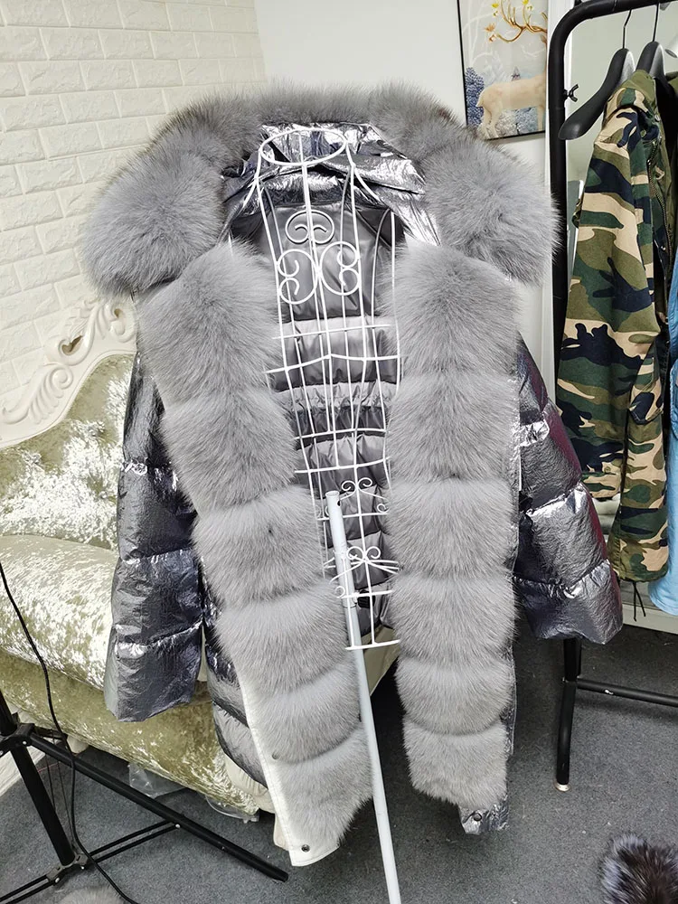 Maomaokong 2026 Winter Luxury Real Fox Raccoon Fur Collar Down Jacket Women Hooded Warm Puffer Coat Waterproof Outerwear Parkas