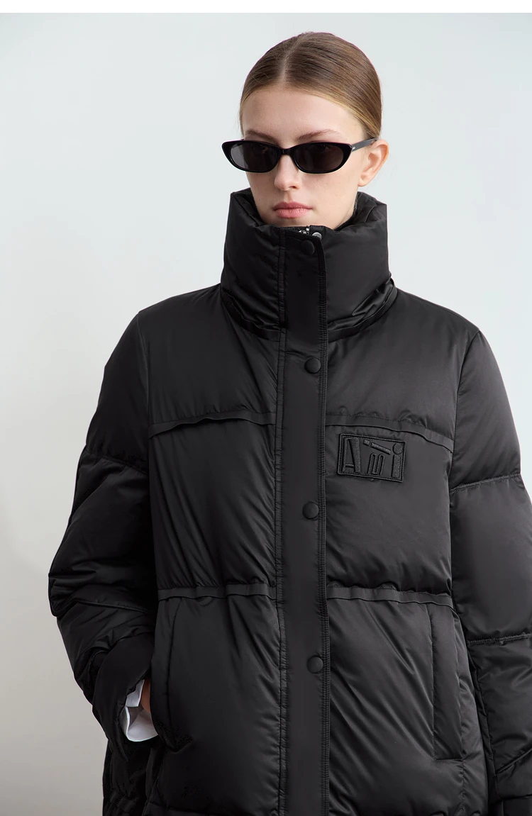 Amii 2024 Winter New Women's Velcro Loose Coat Top Warm Stand-up Collar Letter Embroidered Seal Zipper Down Jacket 12444103